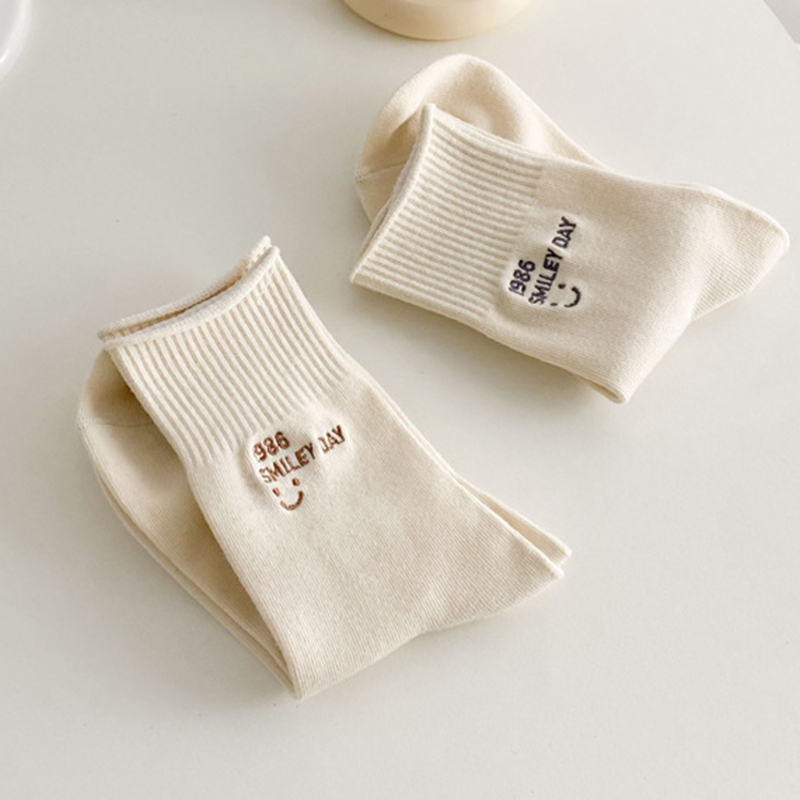 FHYL Mới Đôi Vớ Cotton Họa Tiết Mặt Cười Phong Cách Hàn Quốc Cho Nữ