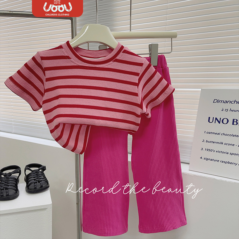 Sun baby Set Áo Thun Tay Ngắn Họa Tiết Dâu Tây Và Quần short Thời Trang Mùa Hè Cho Bé Gái