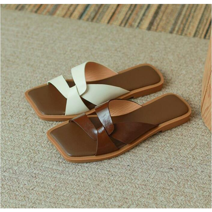 Dép Sandal Hở Ngón Mũi Vuông Đế Bằng Đơn Giản Thời Trang Mùa Hè Dành Cho Bạn Nữ