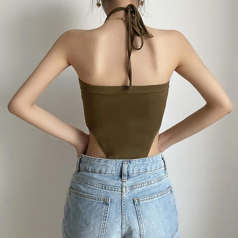 Áo Liền Quần Hai Dây Hở Lưng Màu Trơn Phong Cách Mỹ Thời Trang Mùa Hè Cho Nữ