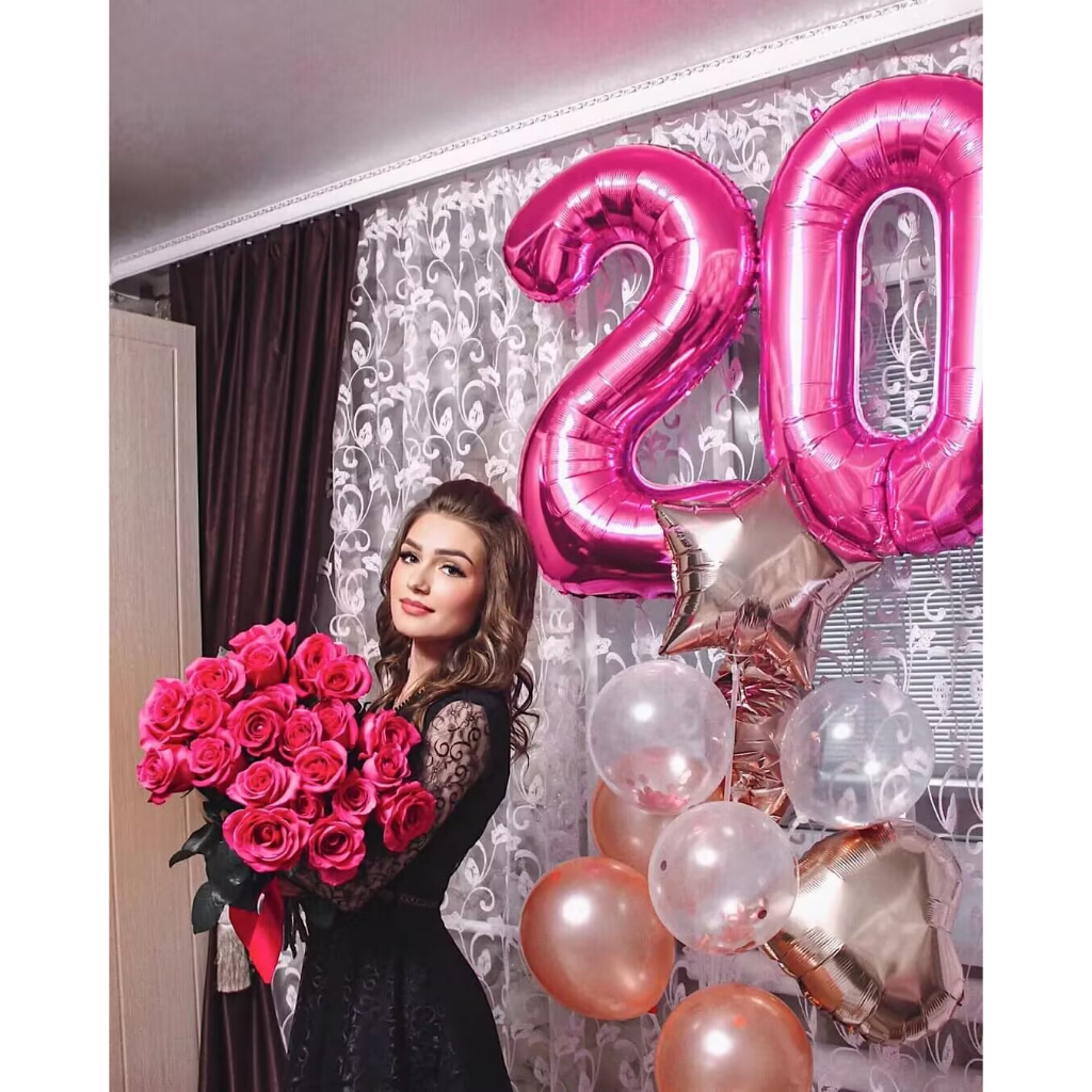 Bong Bóng Hình Số 0-9 32Inch Màu Đỏ Hồng Trang Trí Tiệc Cưới / Sinh Nhật