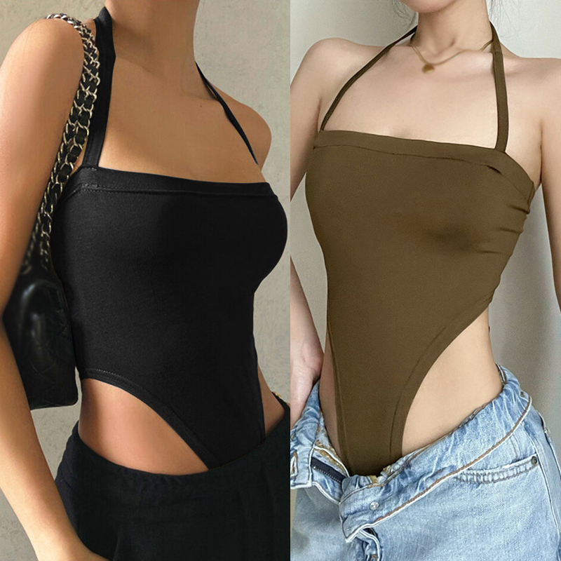 Áo Liền Quần Hai Dây Hở Lưng Màu Trơn Phong Cách Mỹ Thời Trang Mùa Hè Cho Nữ