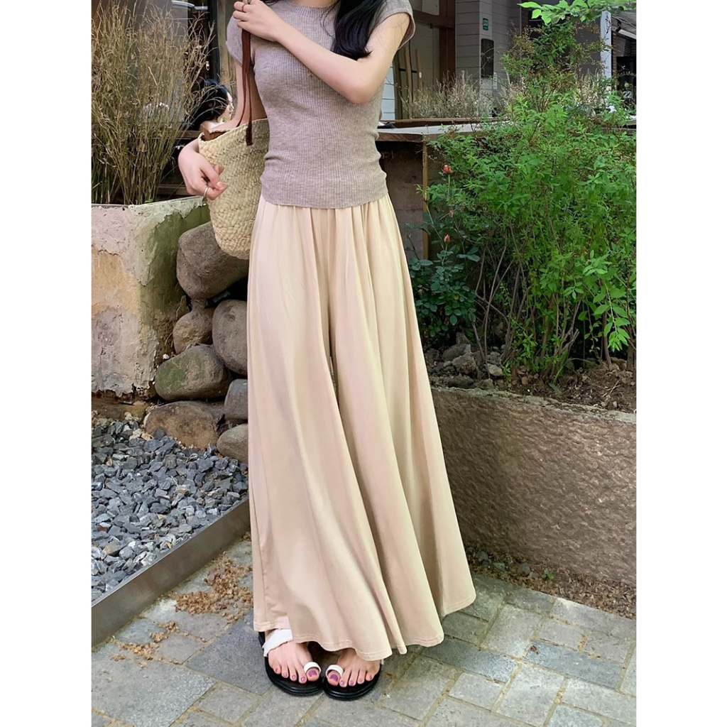 Quần Ống Rộng Lưng Cao Màu Sắc Thời Trang Cho Nữ