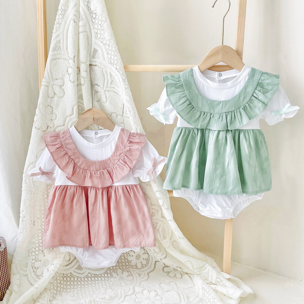 Sanlutoz Bộ Áo Liền Quần Bằng Vải Cotton Tay Cộc Dễ Thương Dành Cho Bé Gái