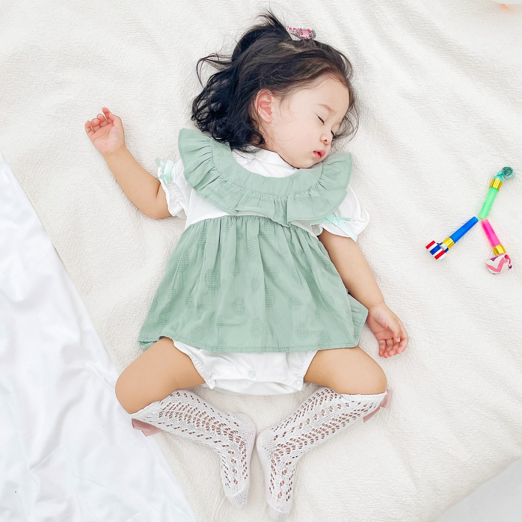 Sanlutoz Bộ Áo Liền Quần Bằng Vải Cotton Tay Cộc Dễ Thương Dành Cho Bé Gái