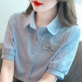 [Cotton Linen Shirt] Áo sơ mi ngắn tay của phụ nữ/Áo sơ mi của phụ nữ/Áo thêu hoa/Áo sơ mi Hàn Quốc/áo sơ mi trắng nữ/áo sơ mi ngắn tay nữ cotton linen shirt/áo sơ mi xinh hàn quốc/Áo Sơ Mi công sở Nữ