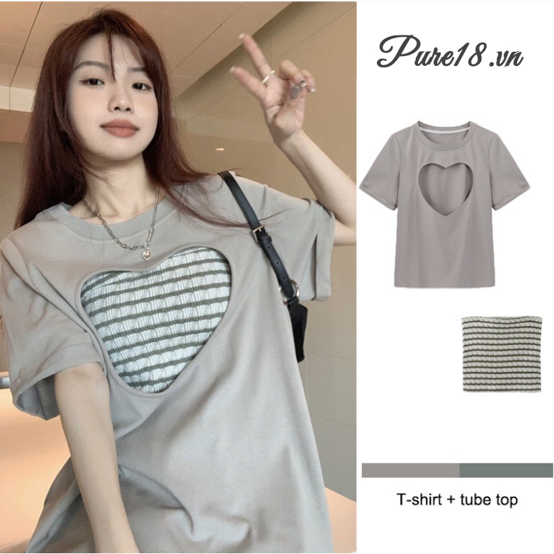 Áo Thun Ngắn Tay Dáng Rộng Họa Tiết Trái Tim Xinh Xắn Theo Phong Cách Retro Dành Cho Nữ