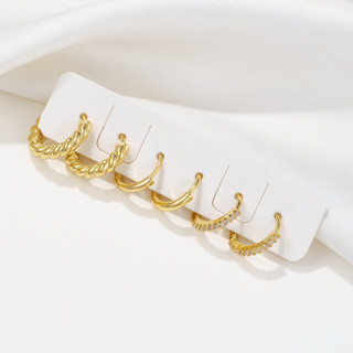 Set 3 đôi bông tai mạ vàng 18k thiết kế độc đáo