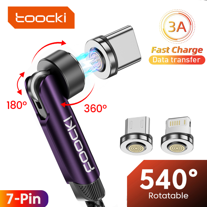 Toocki 540 Toocki 540° Dây Cáp Sạc Nhanh 3A Micro USB Type C Có Nam Châm Dành Cho Điện Thoại Xiaomi