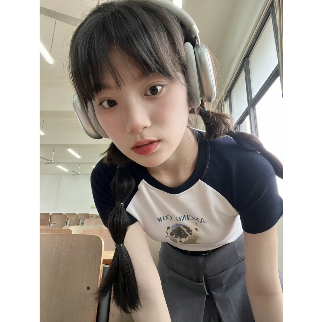 Ethelgirl Áo Thun Raglan Tay Ngắn Dáng Ôm In Hình Khối Màu Thời Trang Mùa Hè Cho Nữ