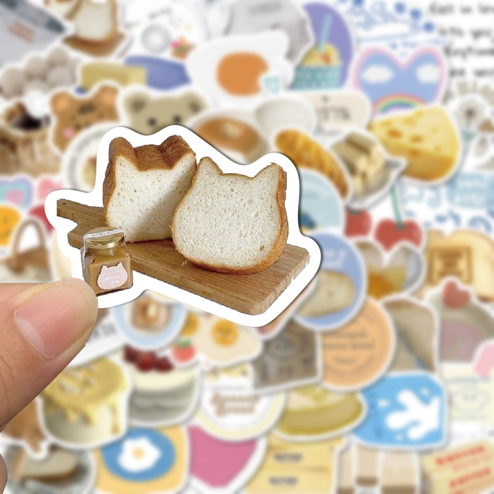 Bộ 63 Miếng Dán Trang Trí Laptop / Điện Thoại Hình Bơ Và Bánh Mì Nghệ Thuật Tối Giản Chống Thấm Nước