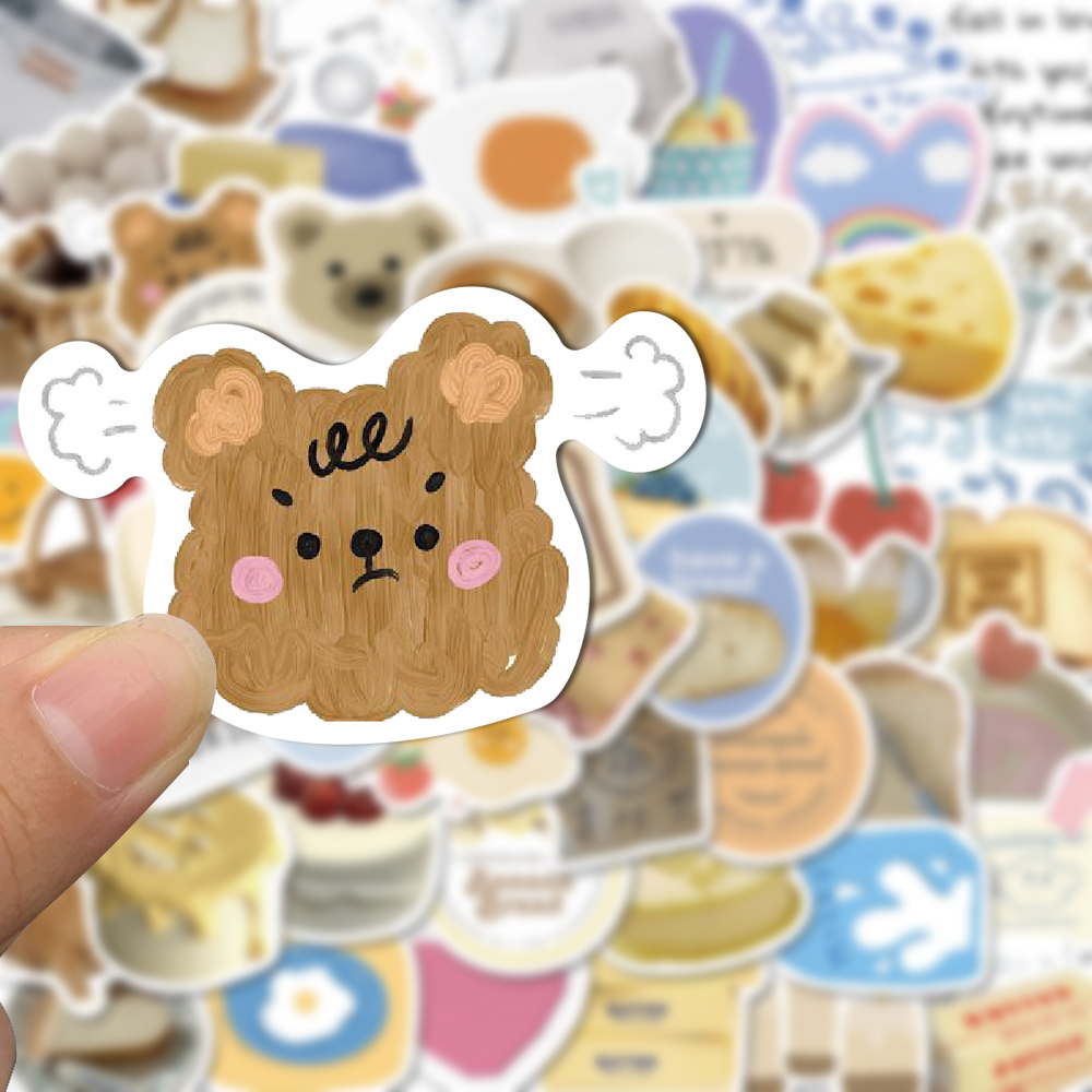 Bộ 63 Miếng Dán Trang Trí Laptop / Điện Thoại Hình Bơ Và Bánh Mì Nghệ Thuật Tối Giản Chống Thấm Nước