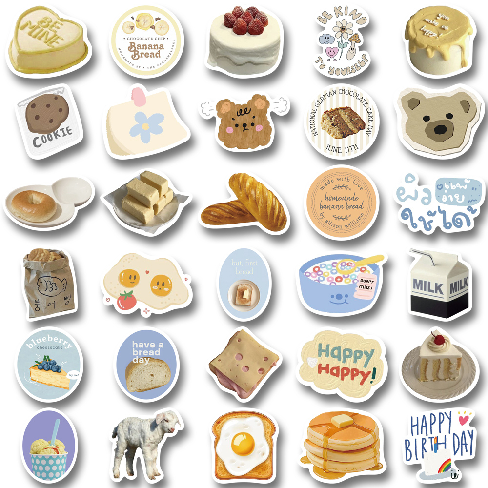 Bộ 63 Miếng Dán Trang Trí Laptop / Điện Thoại Hình Bơ Và Bánh Mì Nghệ Thuật Tối Giản Chống Thấm Nước