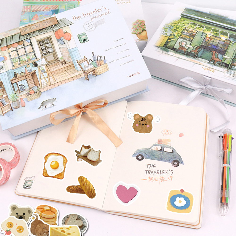 Bộ 63 Miếng Dán Trang Trí Laptop / Điện Thoại Hình Bơ Và Bánh Mì Nghệ Thuật Tối Giản Chống Thấm Nước