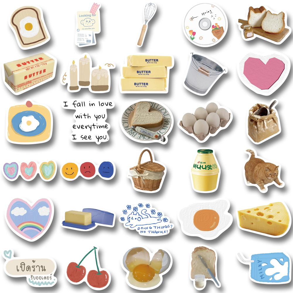 Bộ 63 Miếng Dán Trang Trí Laptop / Điện Thoại Hình Bơ Và Bánh Mì Nghệ Thuật Tối Giản Chống Thấm Nước