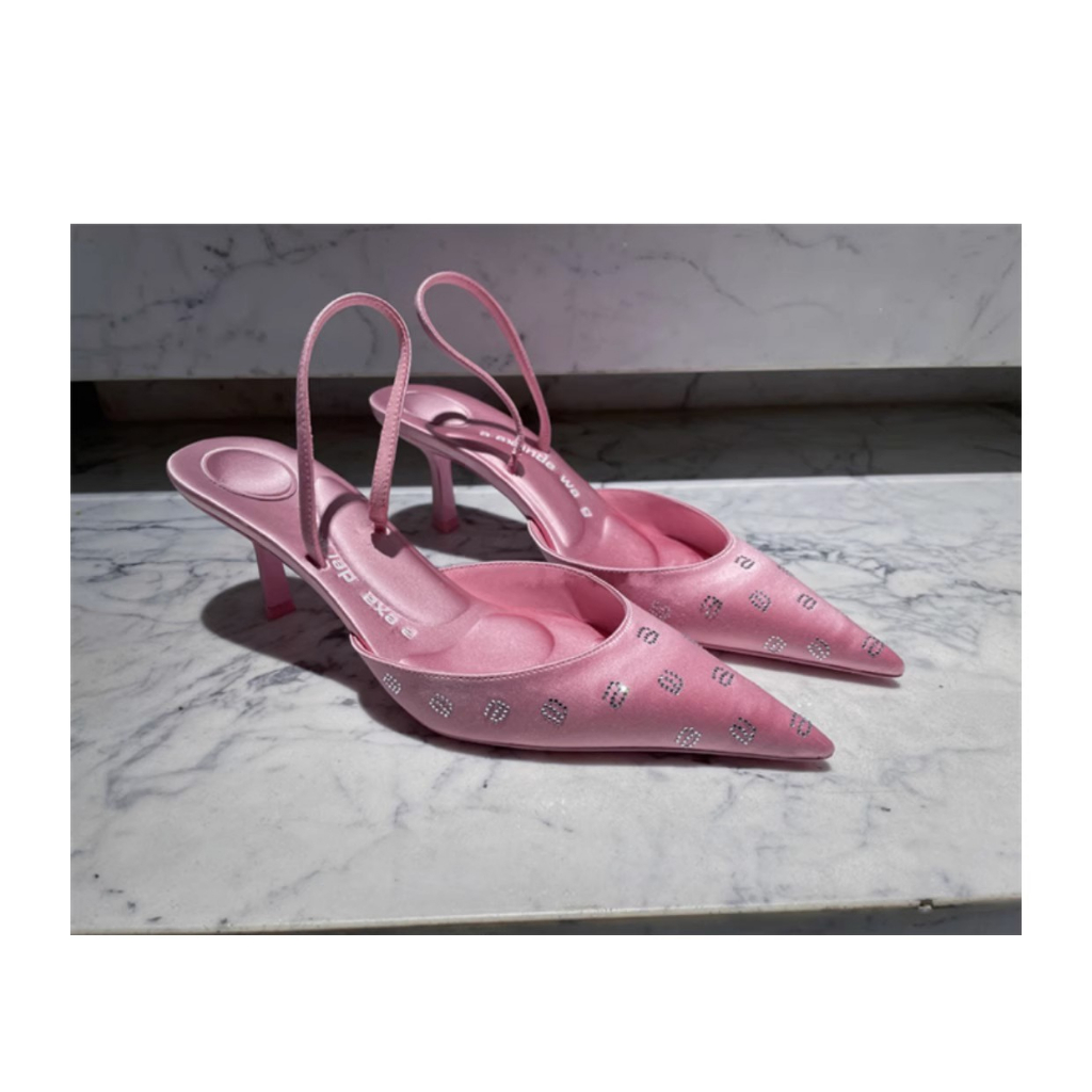 Sandal Cao Gót Mũi Nhọn Màu Đen Đính Đá Thời Trang Mùa Hè 2023 Cho Nữ