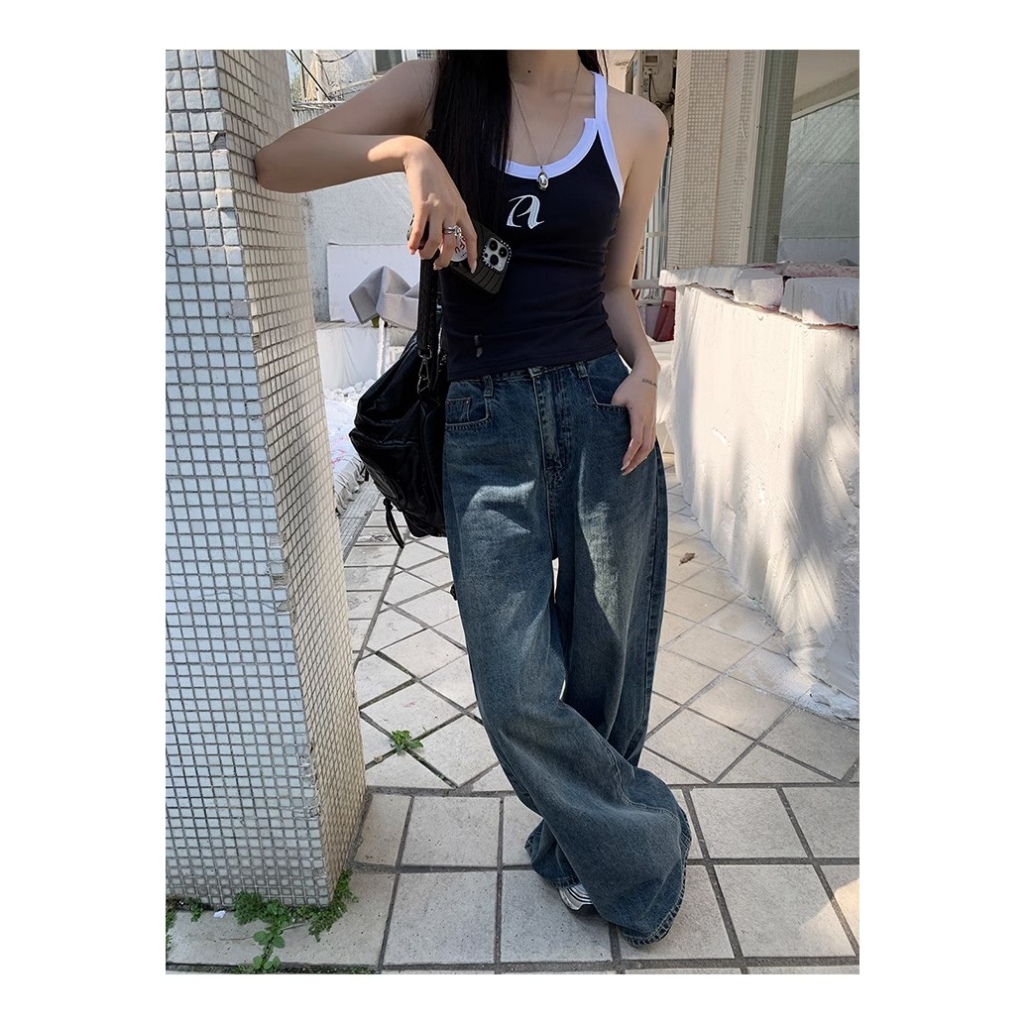 Áo Hai Dây Mùa Hè 2023 Thêu Họa Tiết Màu Tương Phản Phong Cách Mới Cho Nữ