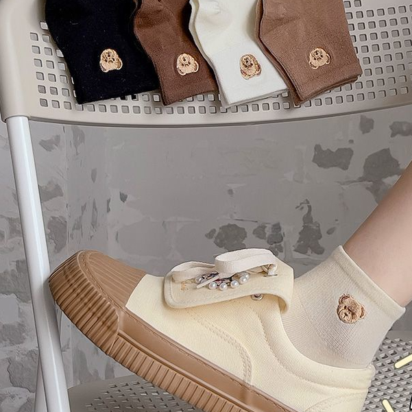 Vớ Cotton Cổ Thấp In Họa Tiết Gấu Hoạt Hình Dễ Thương Thời Trang Xuân Thu Cho Nữ