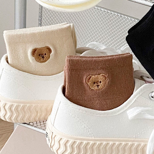 Vớ Cotton Cổ Thấp In Họa Tiết Gấu Hoạt Hình Dễ Thương Thời Trang Xuân Thu Cho Nữ