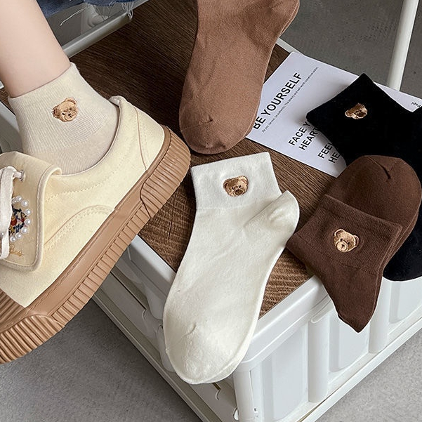 Vớ Cotton Cổ Thấp In Họa Tiết Gấu Hoạt Hình Dễ Thương Thời Trang Xuân Thu Cho Nữ