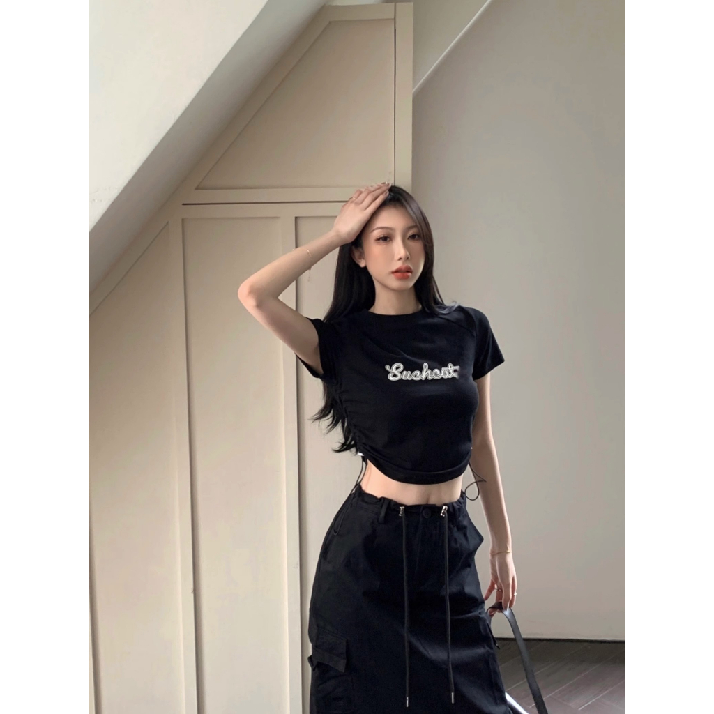 Áo Thun Ngắn Tay Thêu Chữ Phong Cách Retro Thời Trang Mùa Hè Mới Dành Cho Nữ