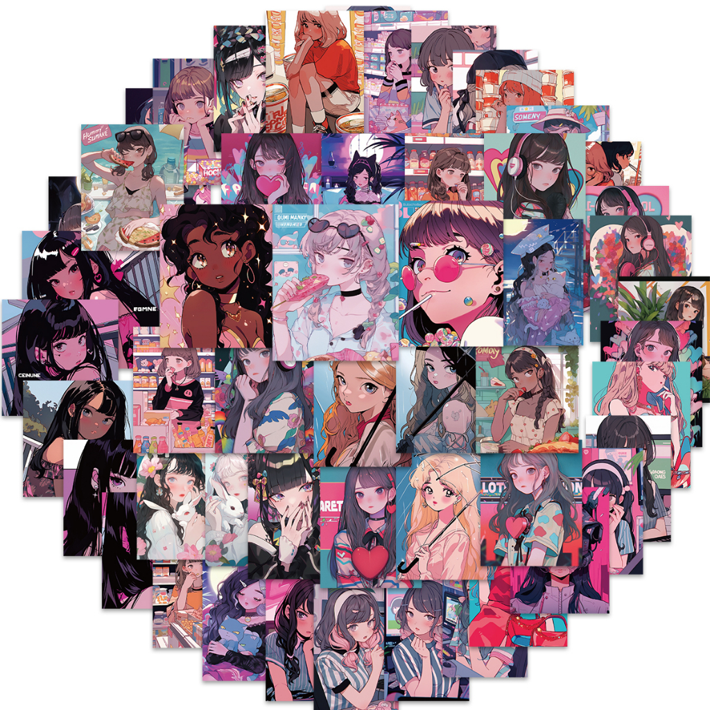 Bộ 10 / 52 Miếng Dán Chống Thấm Nước Họa Tiết Hoạt Hình Trang Trí Ván Trượt / Laptop / Xe Hơi