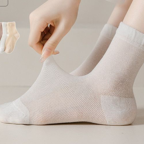 Vớ Cotton Cổ Cao Phối Lưới Thoáng Khí Thời Trang Xuân Thu Cho Nữ