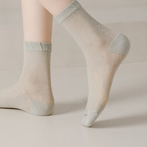 Vớ Cotton Cổ Cao Phối Lưới Thoáng Khí Thời Trang Xuân Thu Cho Nữ