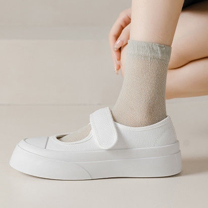 Vớ Cotton Cổ Cao Phối Lưới Thoáng Khí Thời Trang Xuân Thu Cho Nữ