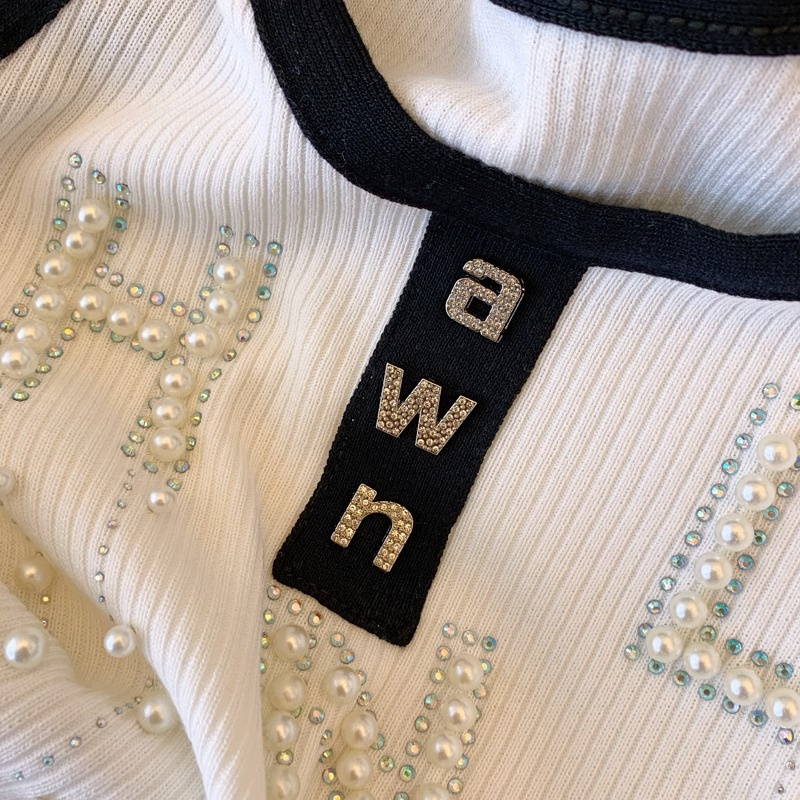 Áo Tank Top Dệt Kim Co Giãn Đính Kim Cương Nóng Bỏng Phong Cách Mùa Hè Mới Với Dây Đeo Co Giãn Cho Nữ