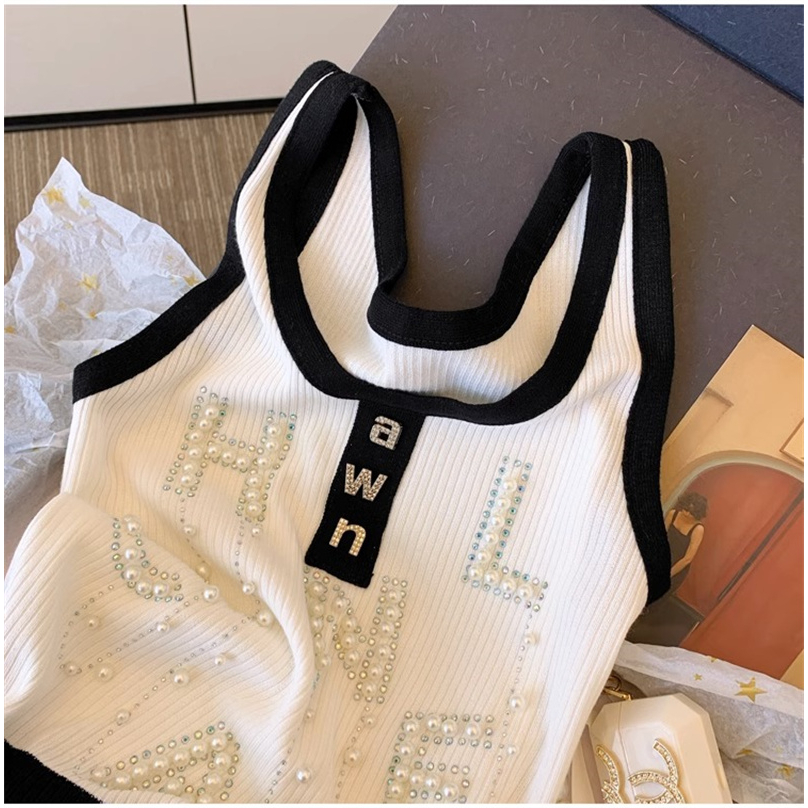 Áo Tank Top Dệt Kim Co Giãn Đính Kim Cương Nóng Bỏng Phong Cách Mùa Hè Mới Với Dây Đeo Co Giãn Cho Nữ