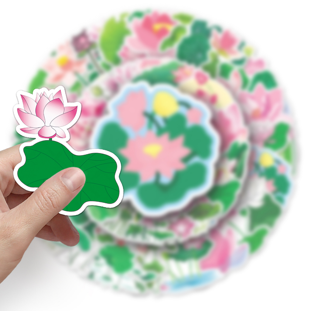 Bộ 50 Miếng Dán Trang Trí Xe Hơi / Nhà Cửa Hình Hoa Sen Vui Nhộn Chống Thấm Nước