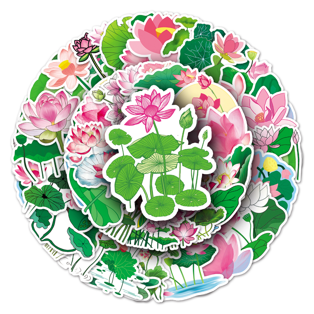 Bộ 50 Miếng Dán Trang Trí Xe Hơi / Nhà Cửa Hình Hoa Sen Vui Nhộn Chống Thấm Nước