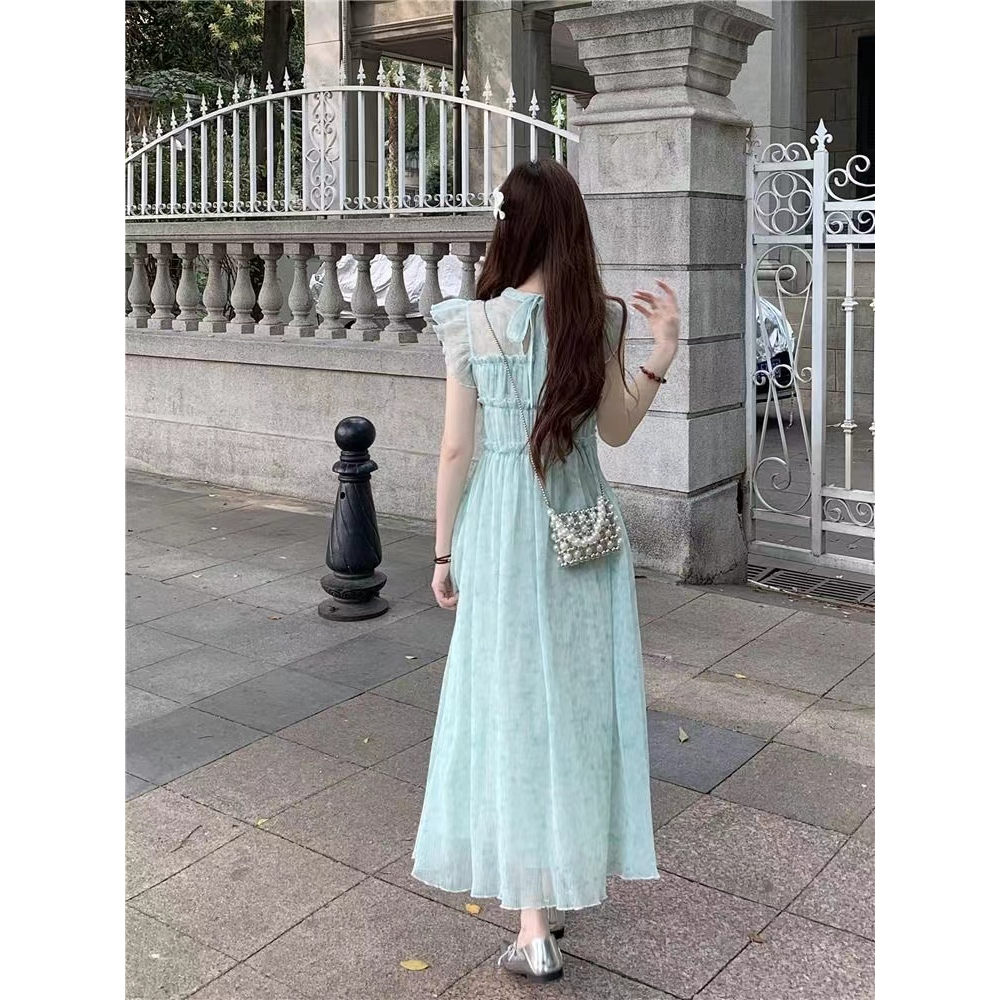 Đầm midi Sát Nách Nhấn Eo Họa Tiết Hoa Thời Trang Hàn Quốc Cho Nữ