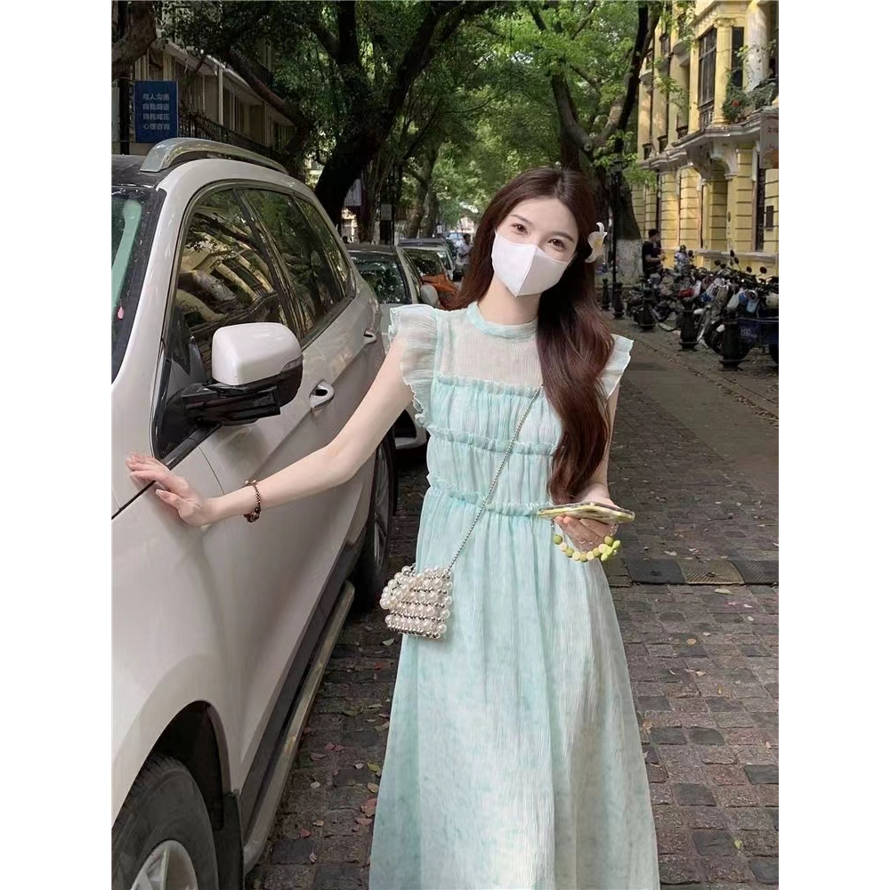 Đầm midi Sát Nách Nhấn Eo Họa Tiết Hoa Thời Trang Hàn Quốc Cho Nữ