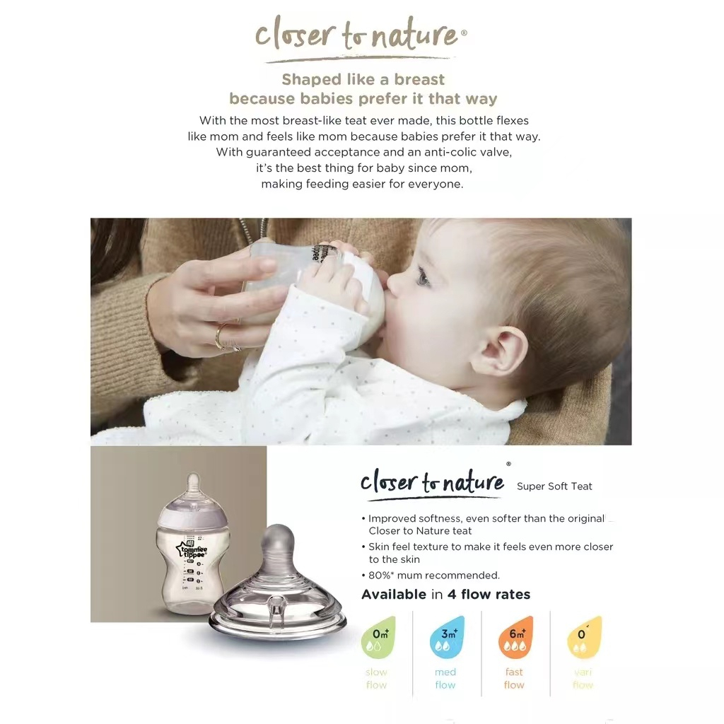 TOMMEE TIPPEE Tommee Bình Sữa Đôi Bằng Nhựa PPSU Tự Nhiên Chống Tràn Cho Bé Bình sữa PPSU ty siêu mềm tự nhiên Tommee Tippee Closer to Nature 260m