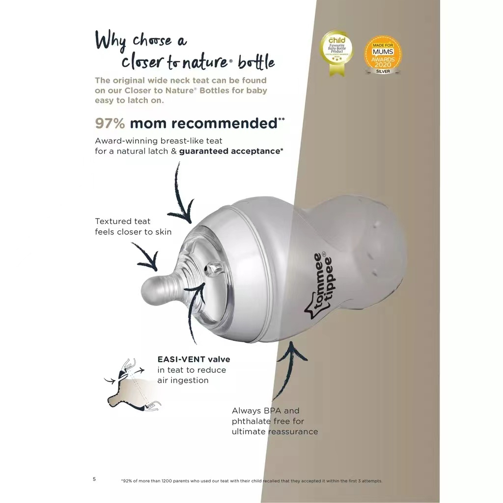 TOMMEE TIPPEE Tommee Bình Sữa Đôi Bằng Nhựa PPSU Tự Nhiên Chống Tràn Cho Bé Bình sữa PPSU ty siêu mềm tự nhiên Tommee Tippee Closer to Nature 260m