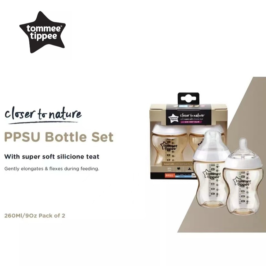 TOMMEE TIPPEE Tommee Bình Sữa Đôi Bằng Nhựa PPSU Tự Nhiên Chống Tràn Cho Bé Bình sữa PPSU ty siêu mềm tự nhiên Tommee Tippee Closer to Nature 260m