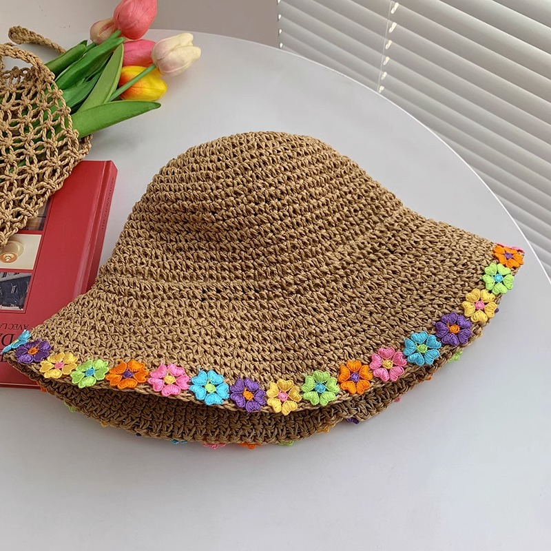 Mũ Cói Rộng Vành Đính Hoa Thời Trang Mùa Hè Hàn Quốc Cho Nữ