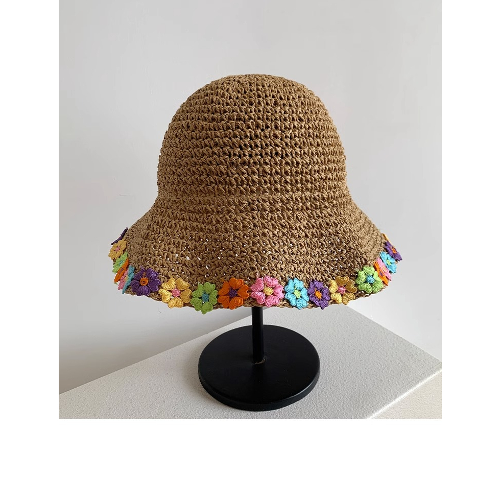 Mũ Cói Rộng Vành Đính Hoa Thời Trang Mùa Hè Hàn Quốc Cho Nữ