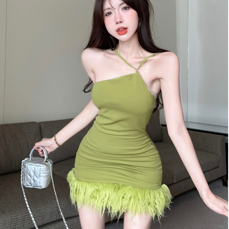 Đầm Hai Dây Ôm Dáng Cúp Ngực Dáng Ngắn Gợi Cảm Thiết Kế Chéo Vai