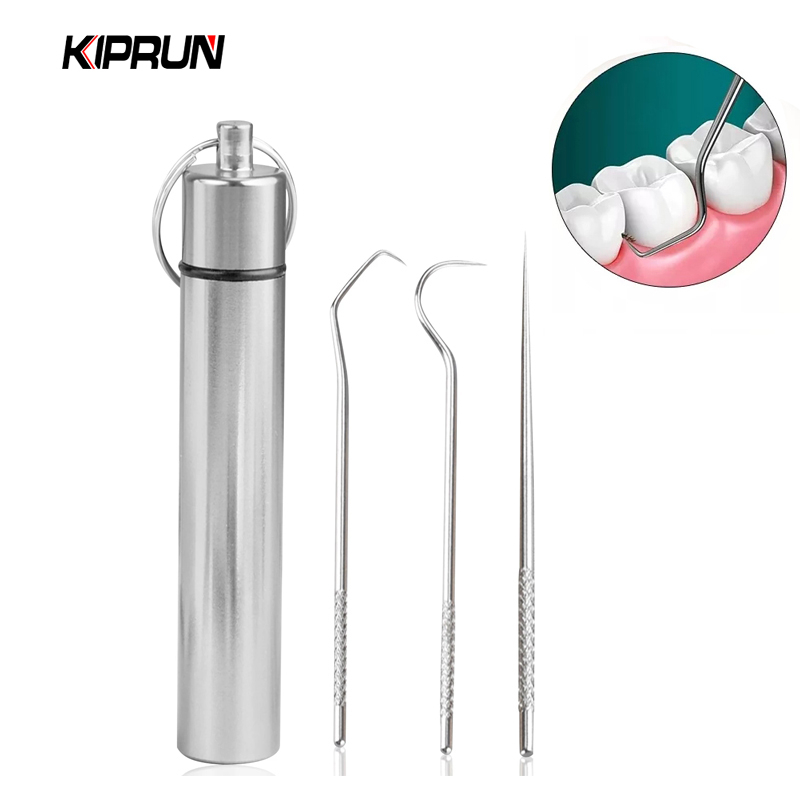 Bộ 3/7 Tăm Xỉa Răng Bỏ Túi Bằng Thép Không Gỉ Chống Nước Có Thể Tái Sử Dụng Kèm Giá Đỡ Dùng Khi Đi Cắm Trại Ngoài Trời