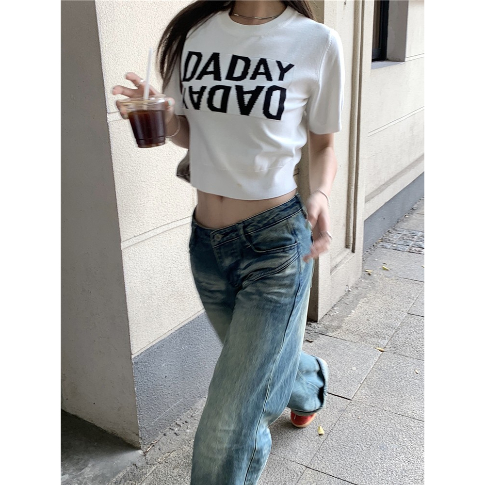 LANJIEXI Áo Thun Dệt Kim Tay Ngắn Dáng Ôm Màu Trắng Thời Trang Cho Bạn Gái