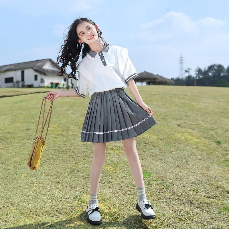 Set Áo Ngắn Tay + Chân Váy Thời Trang Mùa Hè Cho Bé Gái 3-14 Tuổi