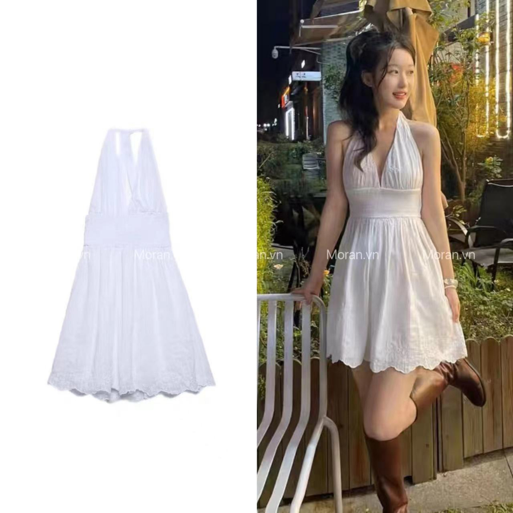 ZA Đầm Trắng Cổ Chữ V Họa Tiết Thêu Thời Trang Cho Nữ 0881333 250