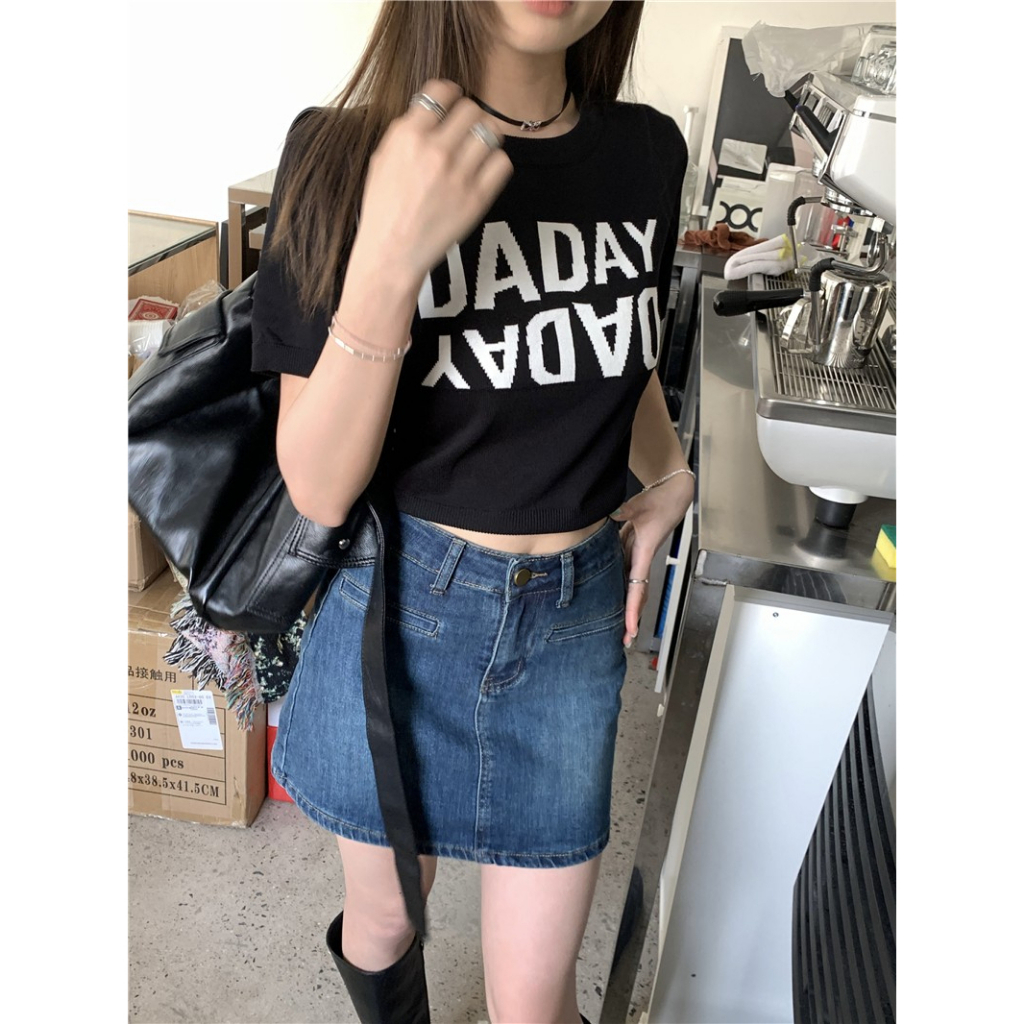 LANJIEXI Áo Thun Dệt Kim Tay Ngắn Dáng Ôm Màu Trắng Thời Trang Cho Bạn Gái