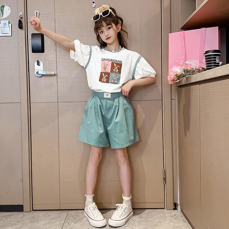 Set Áo Thun Tay Ngắn Và Chân Váy Họa Tiết Hoạt Hình Phong Cách Hàn Quốc Thời Trang Mùa Hè Cho Bé Gái 3-14 Tuổi