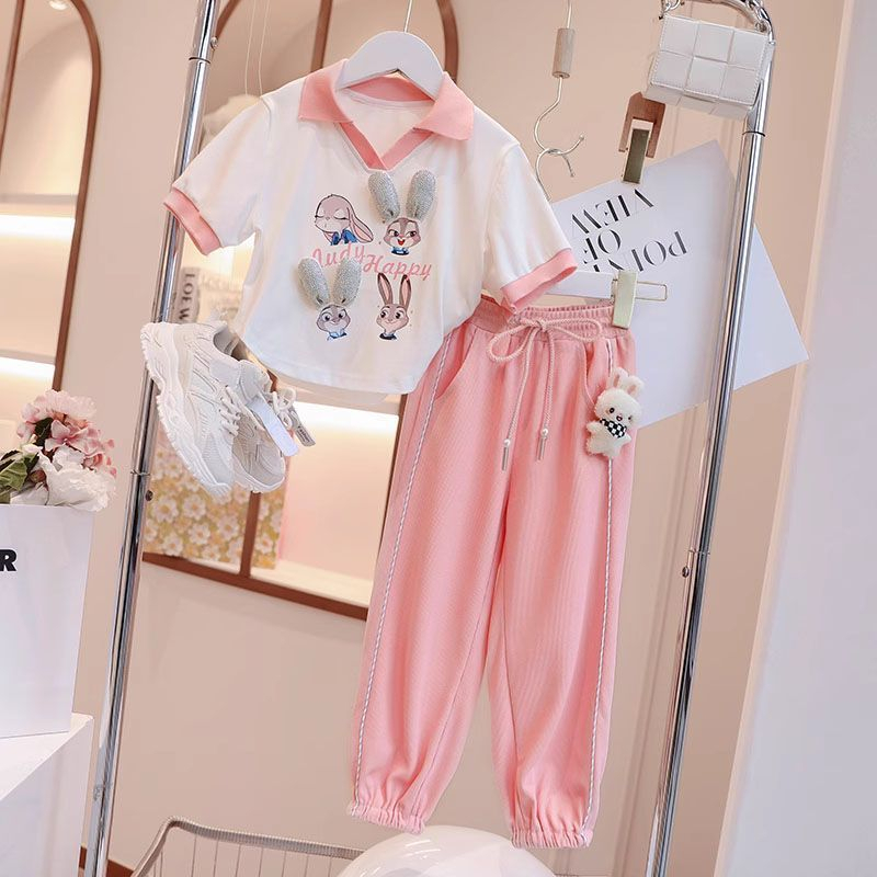 Bộ Đồ Thể Thao Hai Mảnh Gồm Áo Tay Cộc Và Quần Dài Cho Bé Gái 3-14 Tuổi