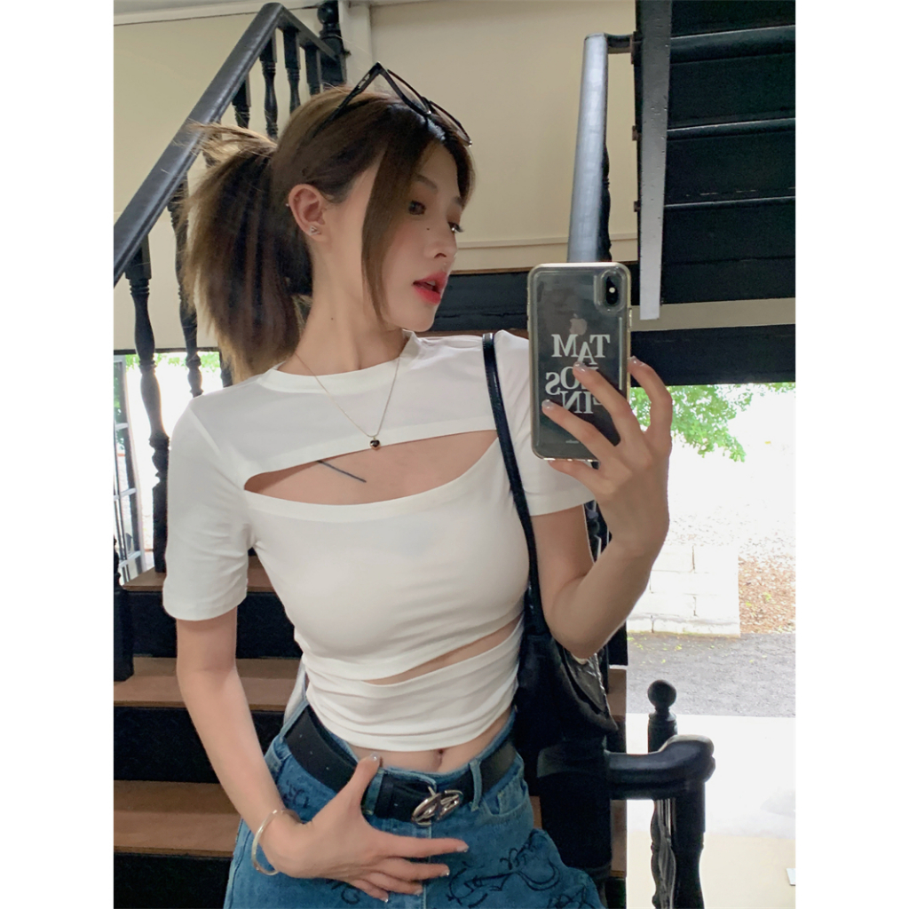 Áo Thun Croptop Tay Ngắn Cổ Tròn Dáng Ôm Thời Trang Mùa Hè 2023 Cho Bạn Gái