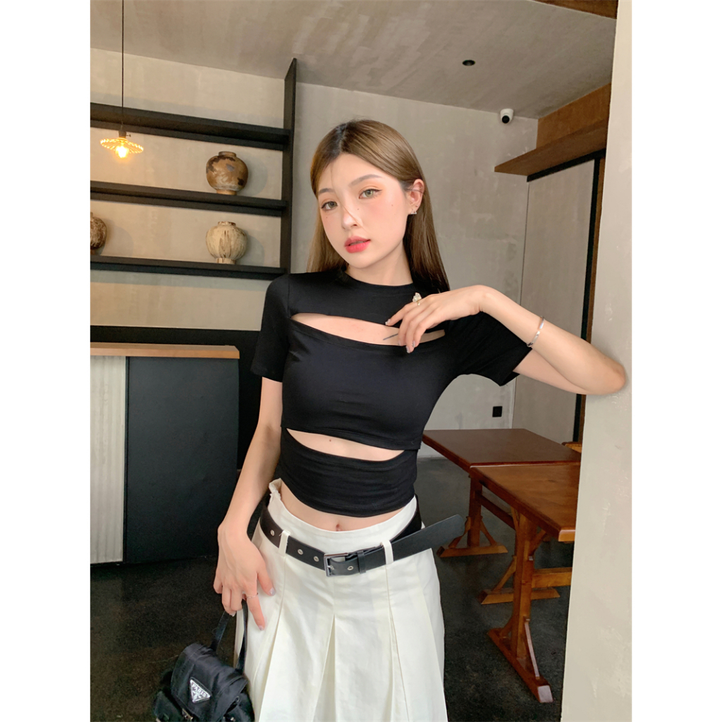 Áo Thun Croptop Tay Ngắn Cổ Tròn Dáng Ôm Thời Trang Mùa Hè 2023 Cho Bạn Gái